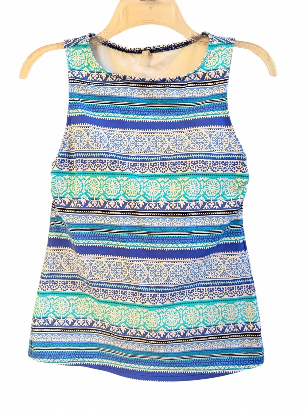 Lands End crew neck blue mixed print tankini